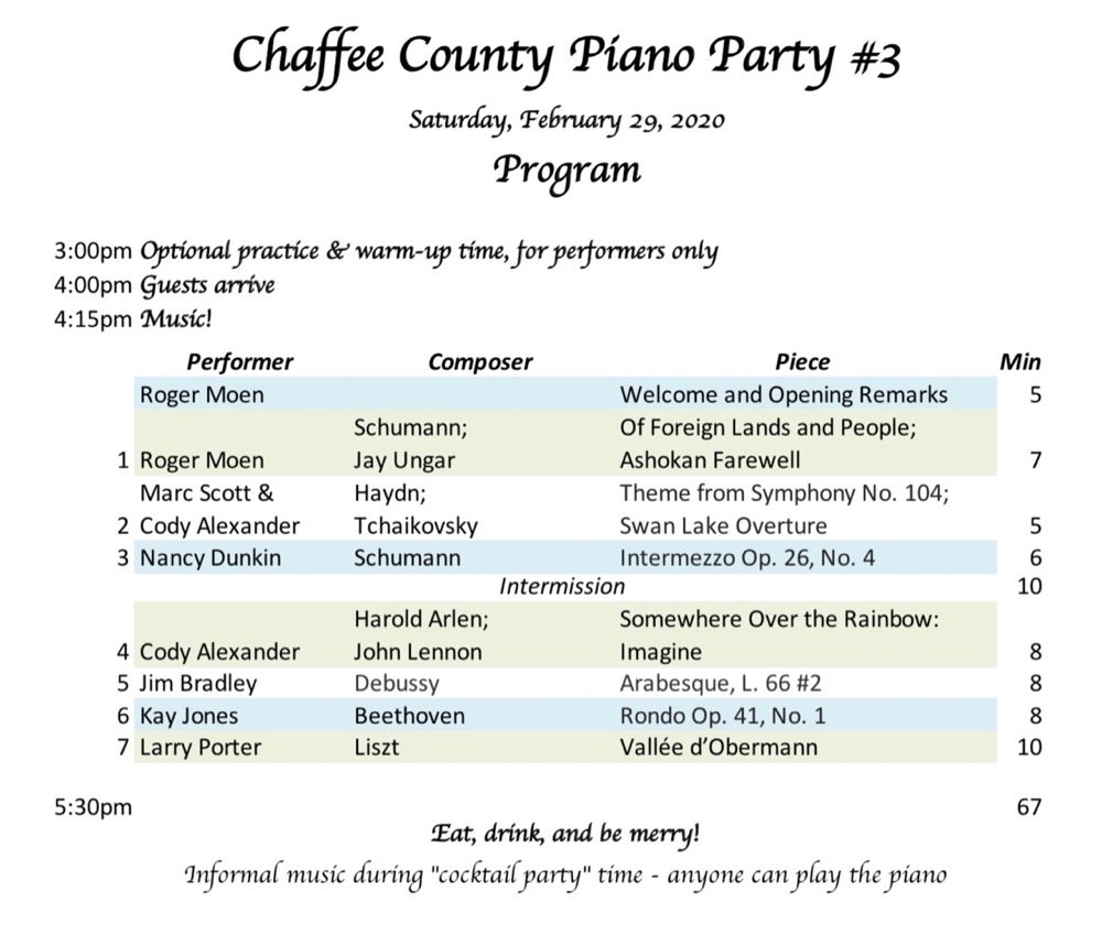 Program for Piano Party #3