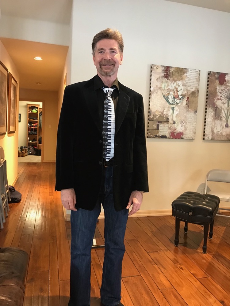 From a Summit County Piano Club party: Roger's new piano tie! - Feb 23, 2019